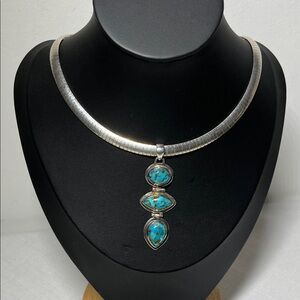 Sterling Silver and Turquoise Pendant and 925 Chain. Necklace